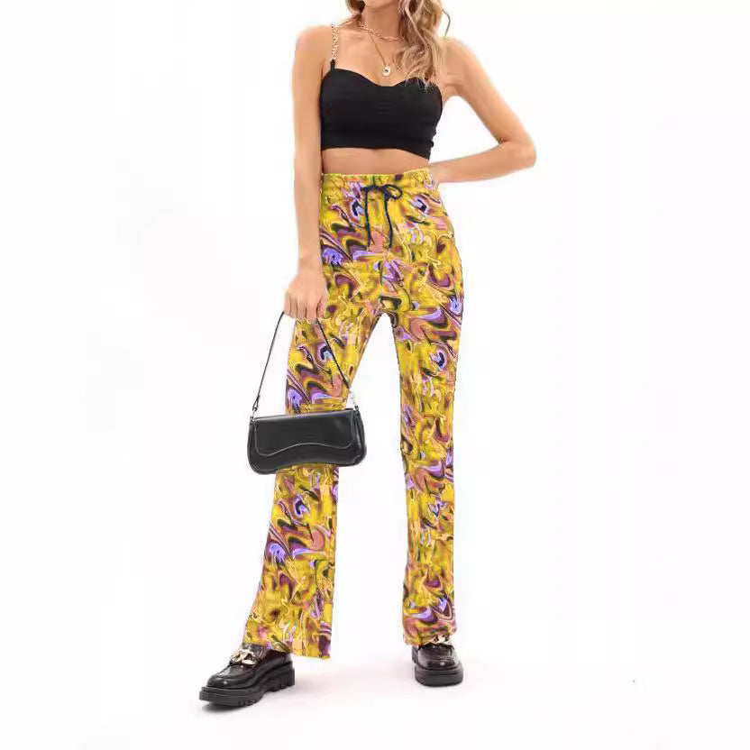 Damen weite Palazzo-Hose mit modischem Wellenmuster und elastischem Bund R&B