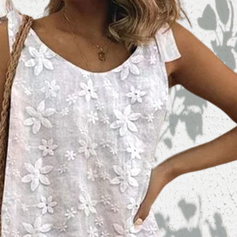 Damen nan leichter Kurzoverall mit floraler dreidimensionaler Stickerei, verstellbaren Bindeträgern und lockerer A-Linien-Silhouette R&B