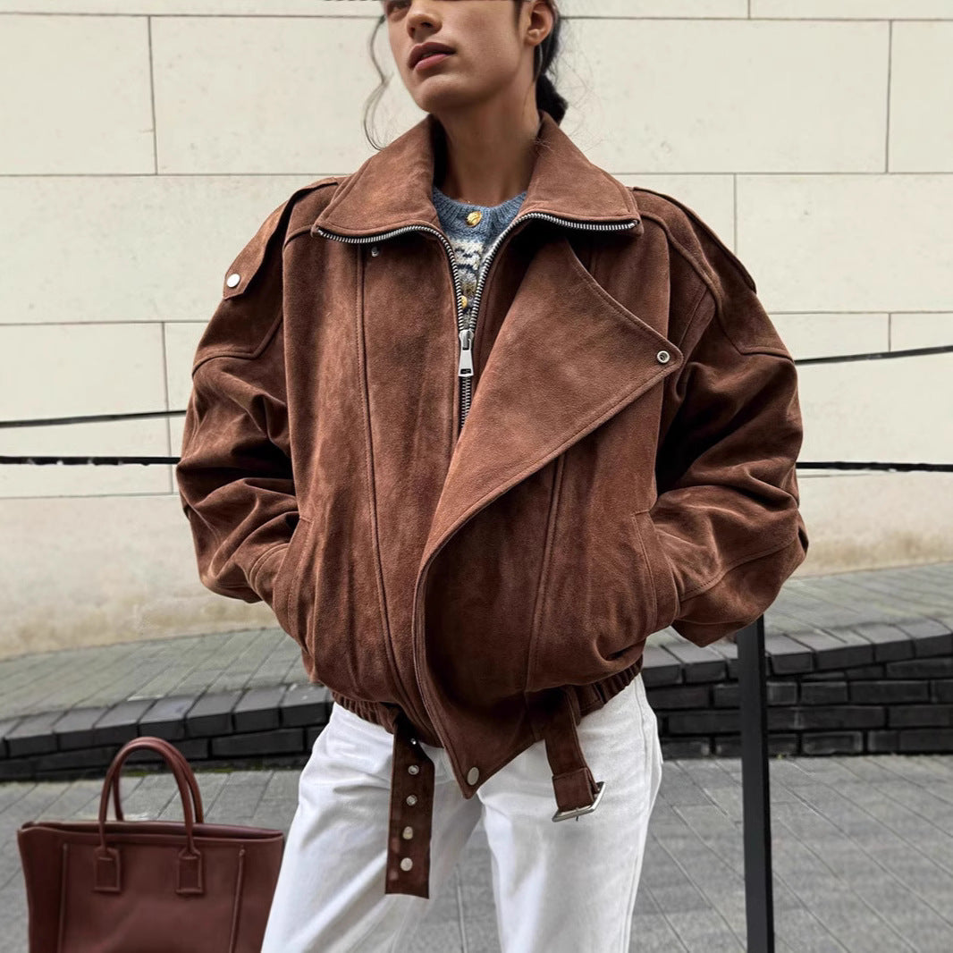 Damen modische Oversized jacke mit Gürtel R&B
