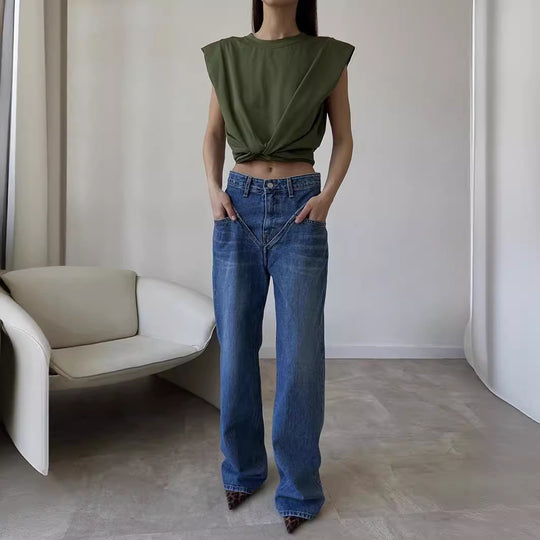 Damen Weit geschnittene Jeanshose mit einzigartigem Design R&B