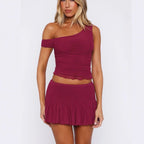 Damen Set mit off-shoulder Oberteil und gerafftem Rock R&B