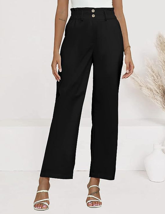 Damen weite Stoffhose mit elastischem Bund und modischen Knopfdetails R&B