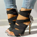 Damen Elegante High Heel Sandalen mit geflochtenen Riemen und strukturiertem Absatz R&B