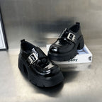 Damen elegante Schnürschuhe mit klobiger Sohle und modischen Schnallen R&B
