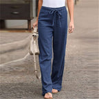 Damen nan weite Leinenhose mit Tunnelzugbund, geradem Bein und Eingrifftaschen R&B