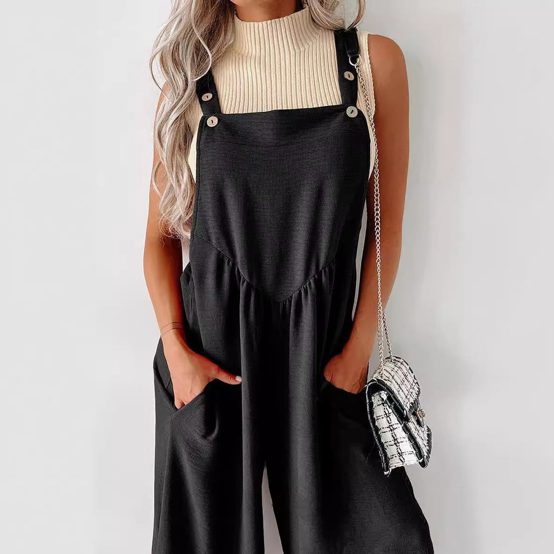 Damen lässiger Jumpsuit mit weit geschnittenem Bein und dekorativen Knopfdetails R&B