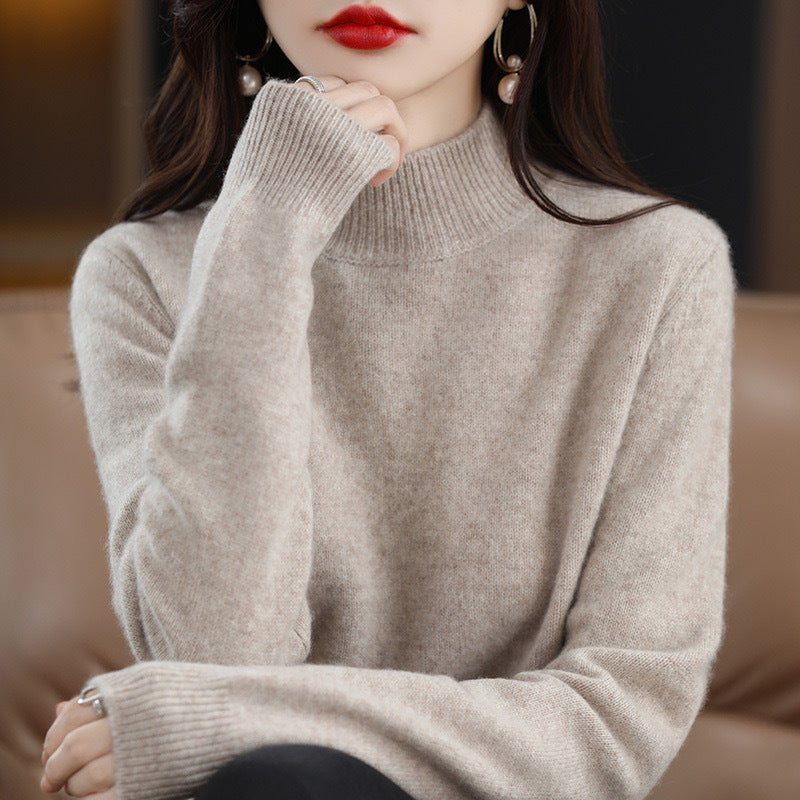 Damen Hochwertiger Pullover mit Stehkragen aus feinem Strick R&B