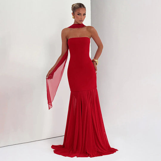 Damen Elegantes Abendkleid mit transparenten Drapierungen R&B