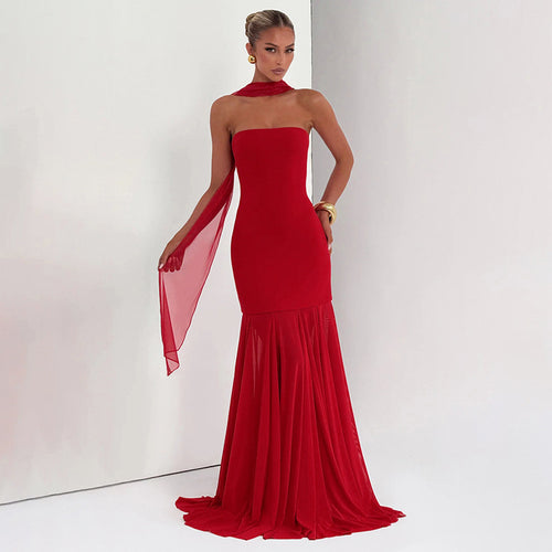 Damen Elegantes Abendkleid mit transparenten Drapierungen R&B