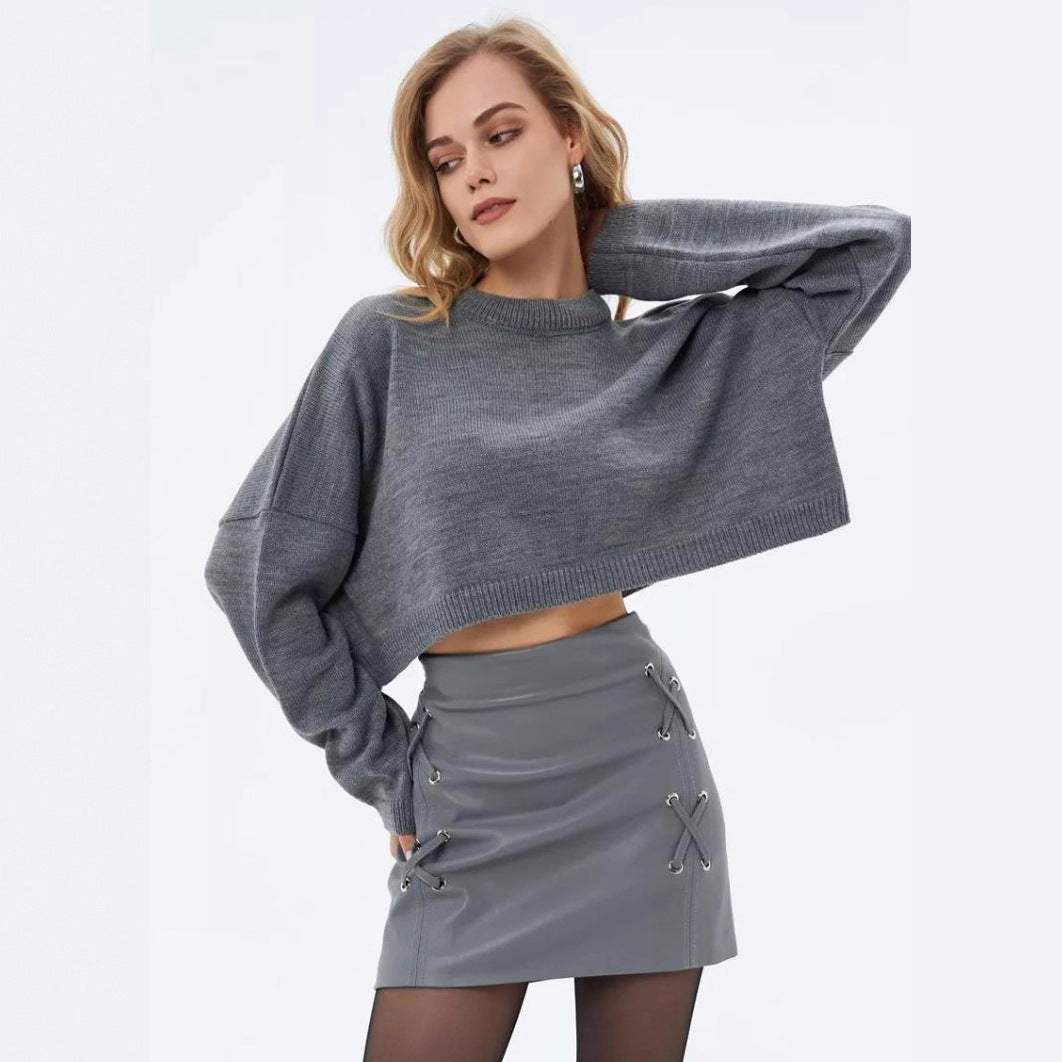 Damen Crop-Pullover mit weiten Ärmeln und lässigem Schnitt R&B