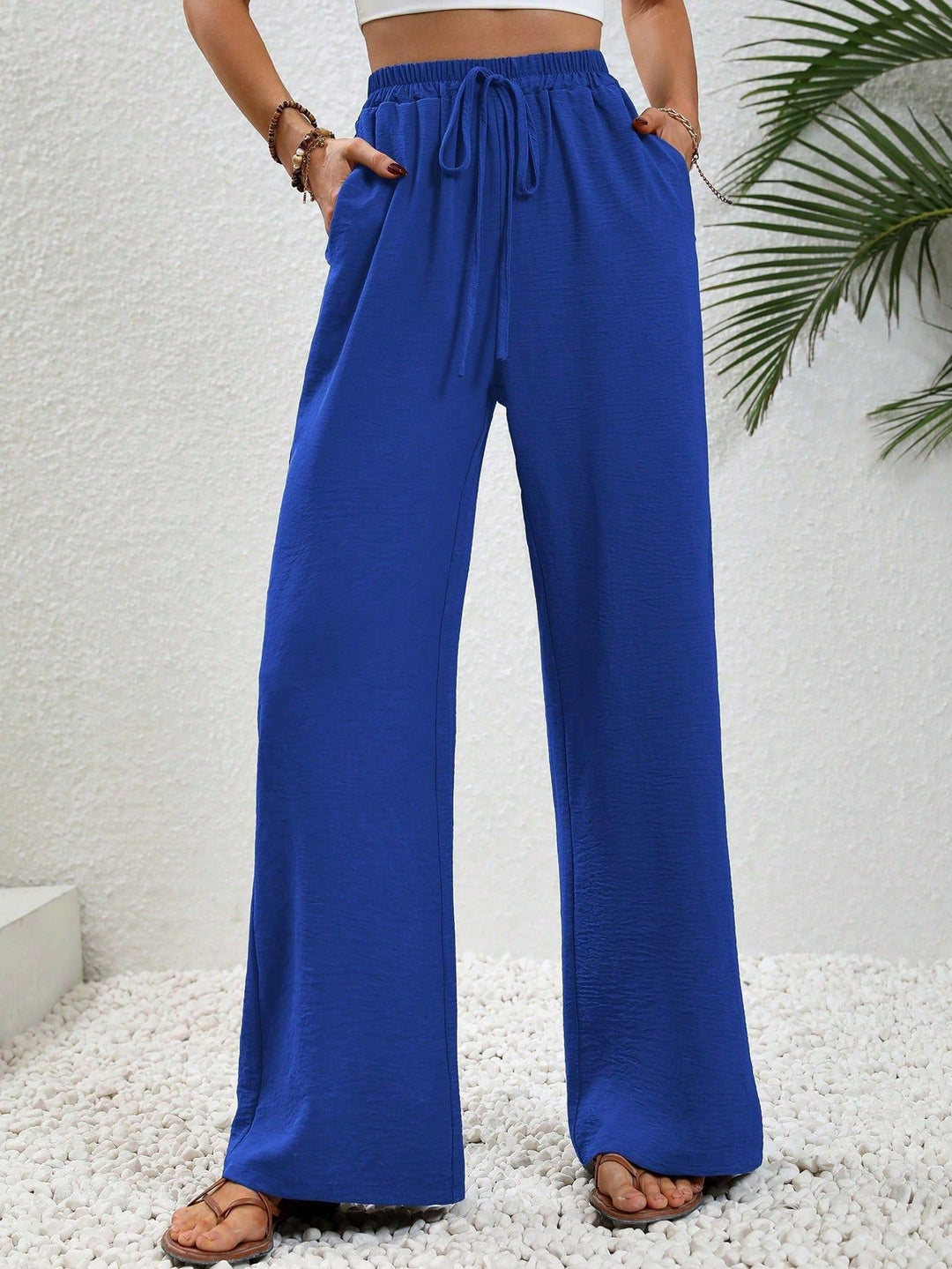 Damen weite Palazzo-Hose mit elastischem Bund und seitlichen Taschen R&B