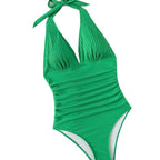 Damen Einteiler Badeanzug mit tiefem V-Ausschnitt und eleganten Rippendetails R&B