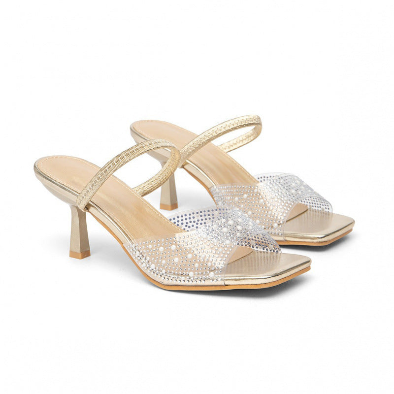 Damen elegante Slingback-Sandalen mit glitzernden Akzenten und breitem Blockabsatz R&B