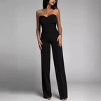 Damen eleganter Jumpsuit mit schulterfreiem Design und weitem Bein EB