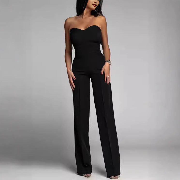 Damen eleganter Jumpsuit mit schulterfreiem Design und weitem Bein EB