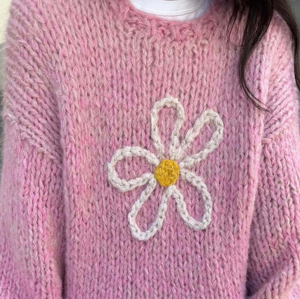Damen lässiger Strickpullover mit floralem Motiv und oversized Schnitt R&B