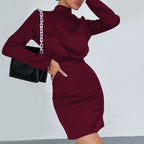Damen Elegantes Minikleid mit hochgeschlossenem Kragen und langem Ärmel R&B
