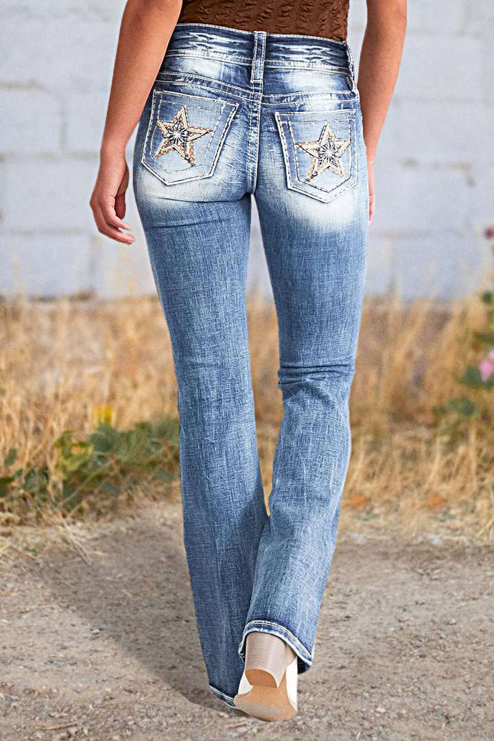 Damen Bootcut Jeans mit auffälligen Rückentaschen R&B