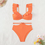Damen Hoch taillierter Bikini mit voluminösen Rüschen R&B