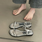 Damen elegante Sandalen mit schimmerndem Riemen und rutschfester Sohle R&B