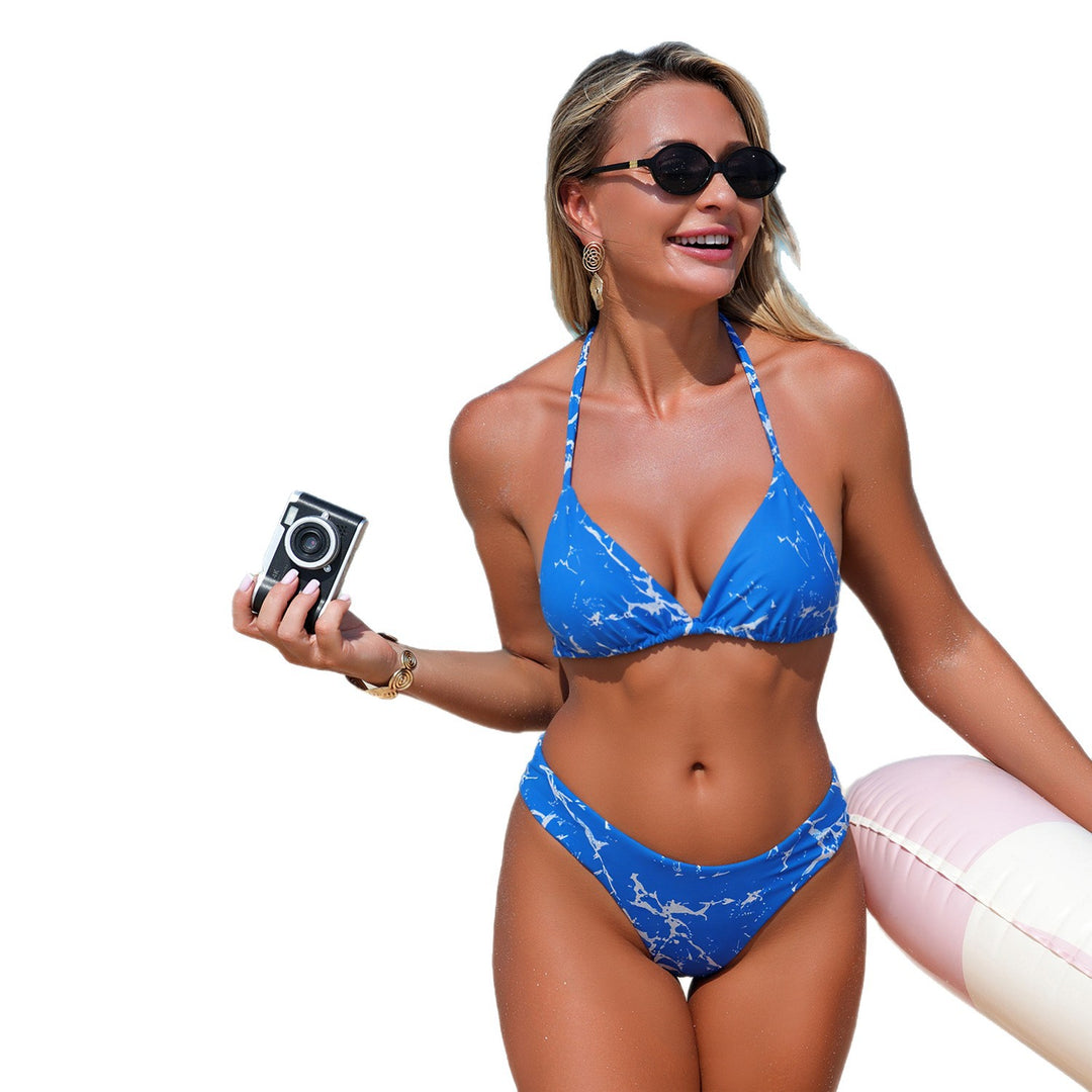 Damen Triangel-Bikini mit elegantem Schnitt und modernem Marmormuster R&B