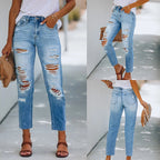 Damen Hohe Taillierte Ripped Jeans im modernen Straight-Leg Schnitt R&B