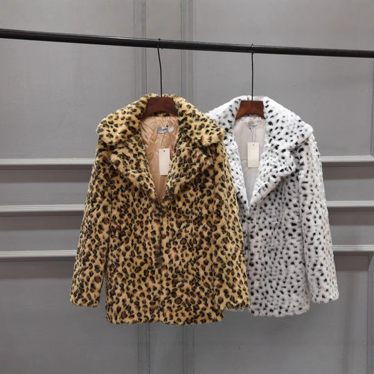 Damen Luxus Kunstpelzjacke im Leopardenmuster R&B