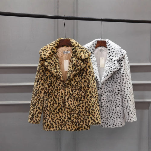 Damen Luxus Kunstpelzjacke im Leopardenmuster R&B