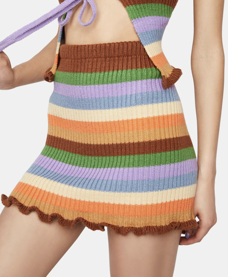 Damen figurbetontes Crop-Top mit modischen Streifen und Rüschendetails R&B