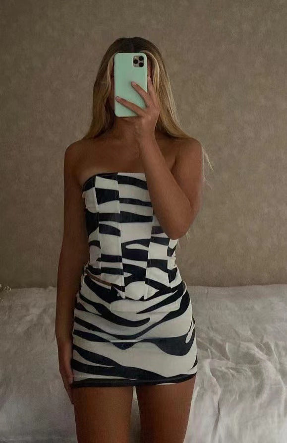 Damen Mini-Kleid mit strukturiertem Zebra-Muster und schmalem Schnitt R&B