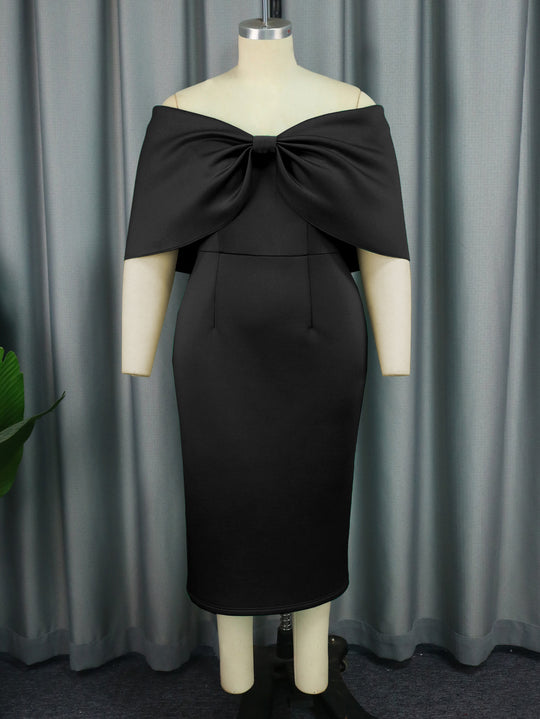 Damen figurbetontes Abendkleid mit abnehmbarem Tüllüberwurf und Schleifen-Detail R&B