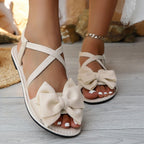 Damen Flache Sandalen mit dekorativer Schleifen-Applikation und elastischem Riemendesign