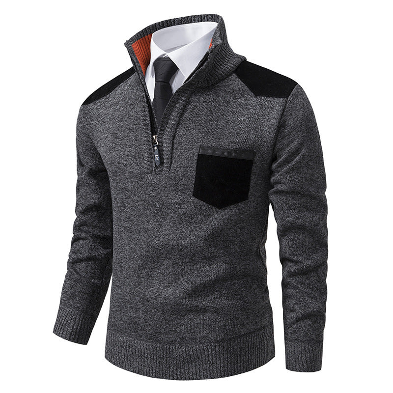 Herren lässiger Pullover mit halbem Reißverschluss und modernem Kragen R&B