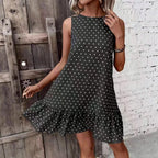 Damen Minikleid mit Herzmuster und Volantabschluss R&B