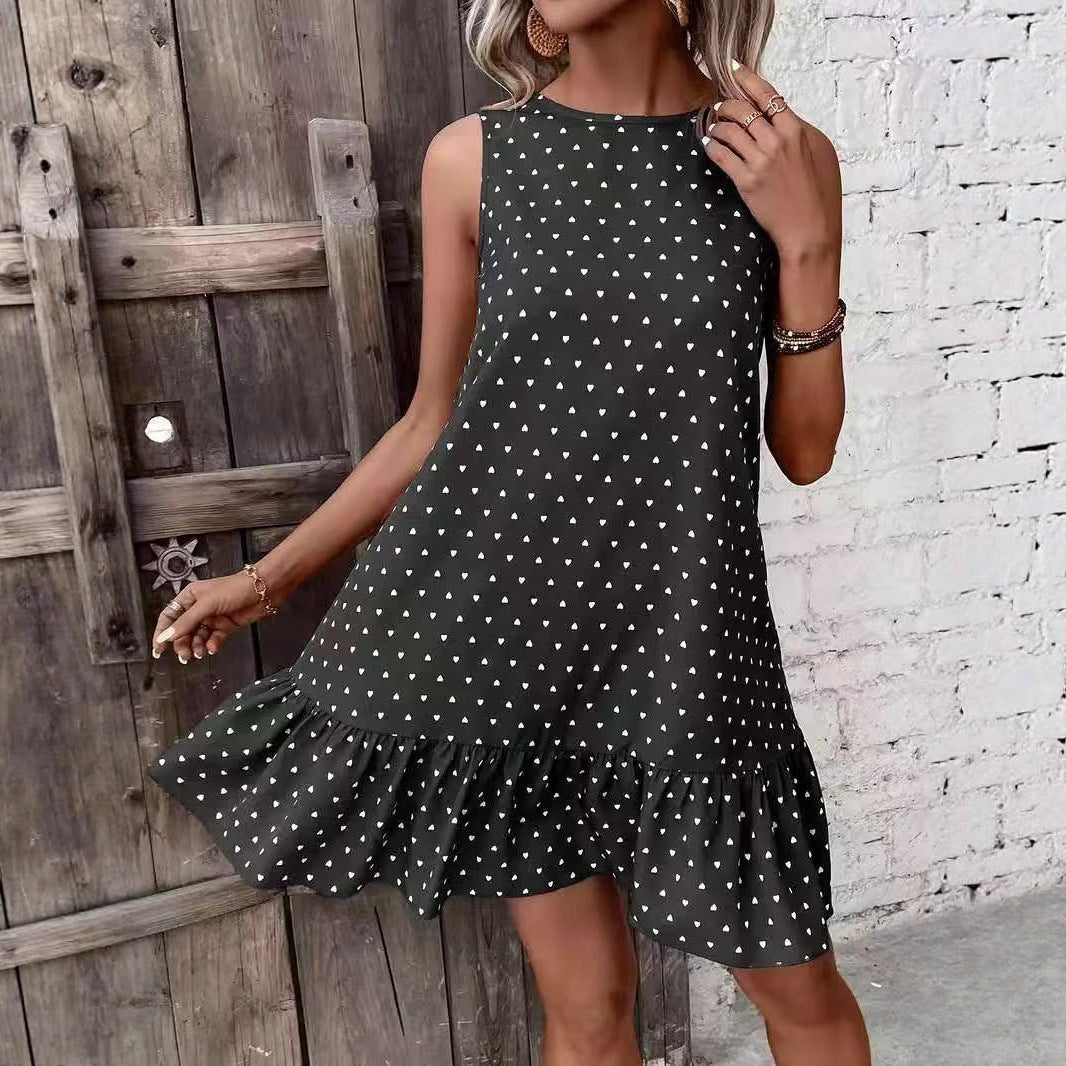 Damen Minikleid mit Herzmuster und Volantabschluss R&B