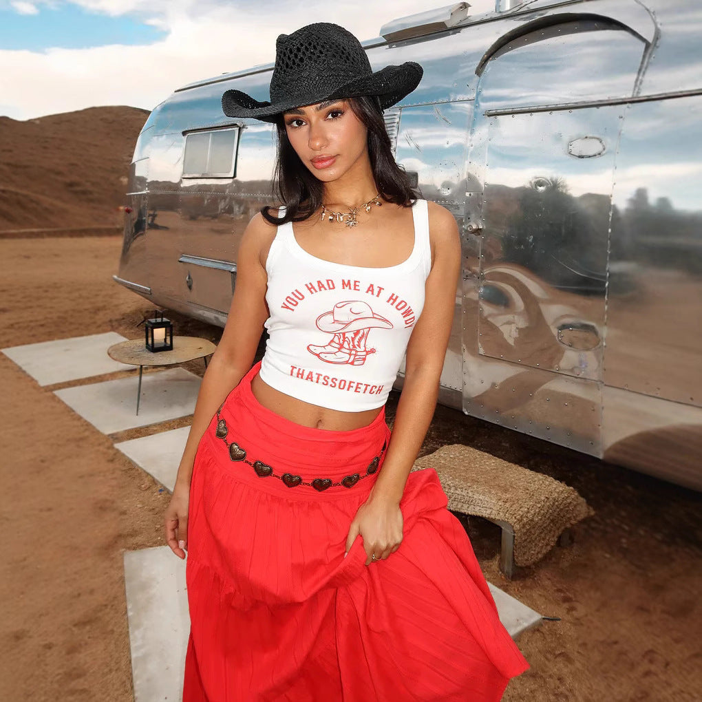 Damen Crop-Top mit auffälligem Schriftzug und figurbetontem Schnitt R&B