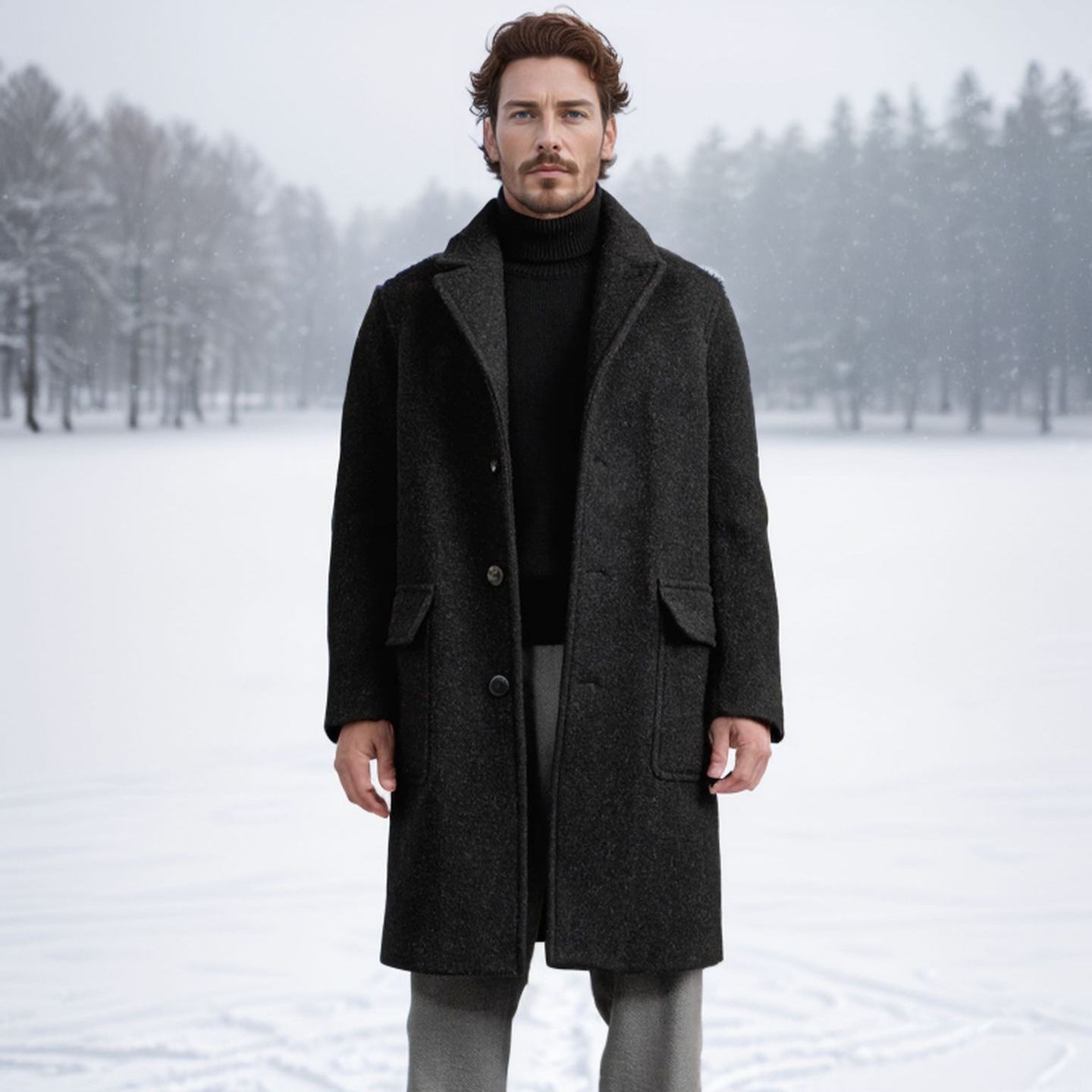 Herren eleganter und wärmer Wintermantel mit doppelter Knopfleiste und praktischen Taschen R&B