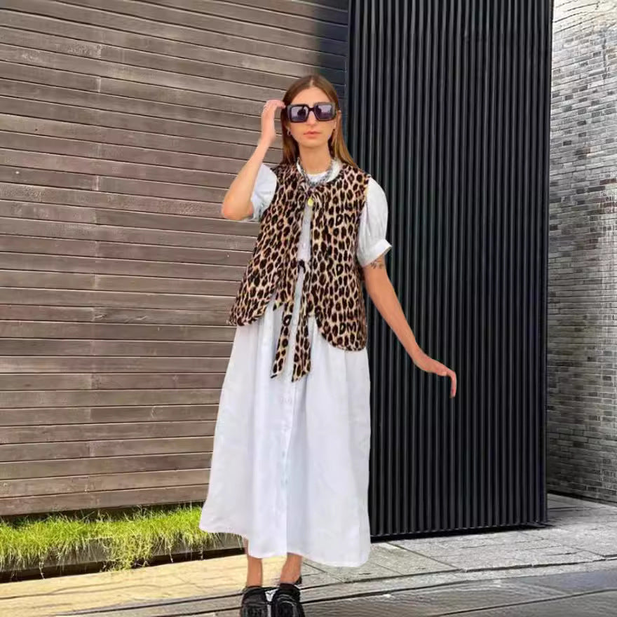 Damen modische Weste mit Schleifen-Design und Leo-Muster R&B
