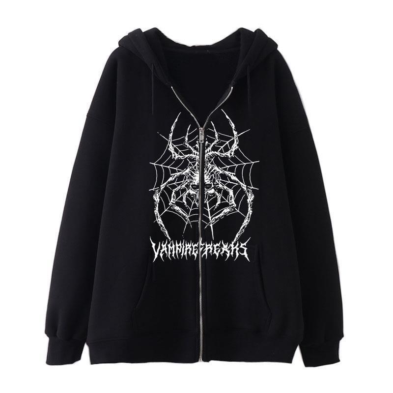 Damen Langarm Kapuzenjacke mit detailreichem Spinnenmotiv R&B