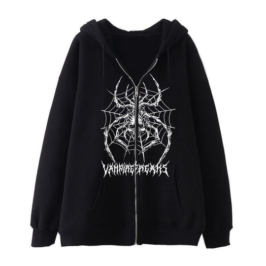 Damen Langarm Kapuzenjacke mit detailreichem Spinnenmotiv R&B