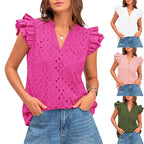Damen Bluse mit Rüschenärmel und floralem Lochmuster R&B