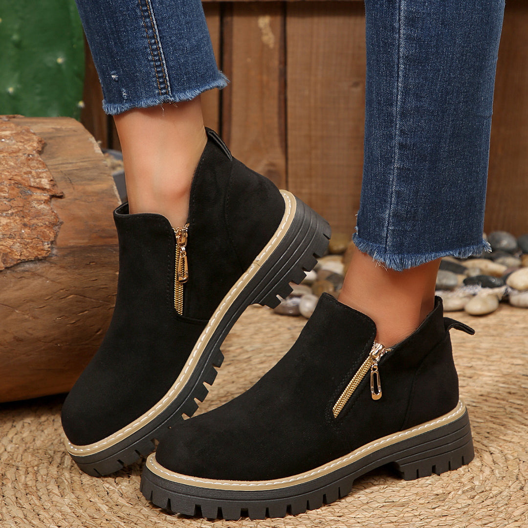Damen modische Ankle-Stiefeletten mit seitlichem Reißverschluss und rutschfester Sohle R&B