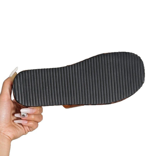 Damen Plateau-Sandalen mit Leopardenmuster und modernem Riemendesign R&B