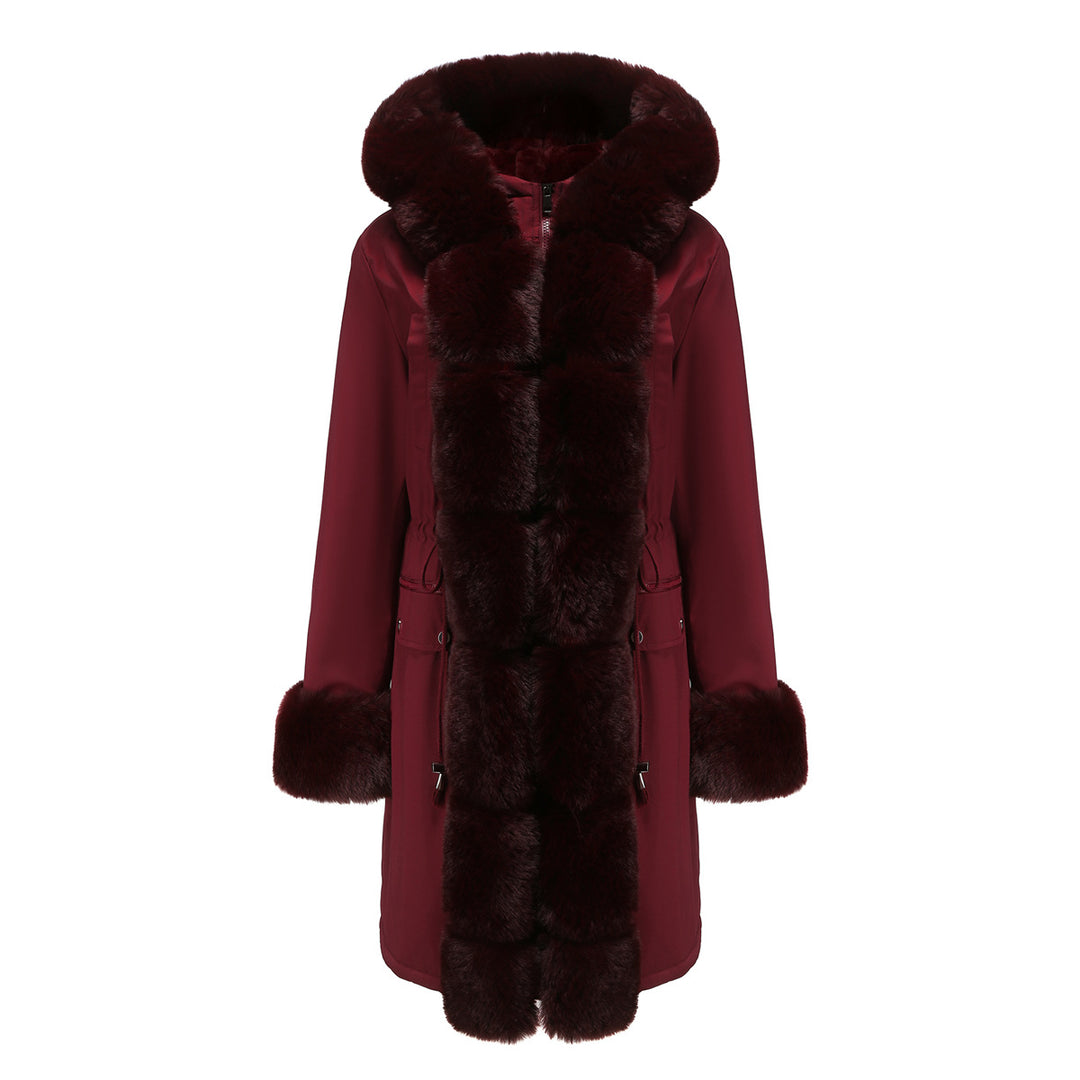 Damen elegante Parkajacke mit luxuriösem Kunstfellbesatz R&B