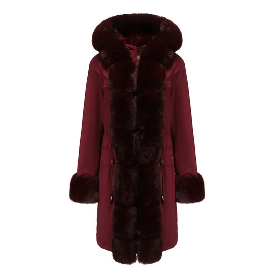 Damen elegante Parkajacke mit luxuriösem Kunstfellbesatz R&B
