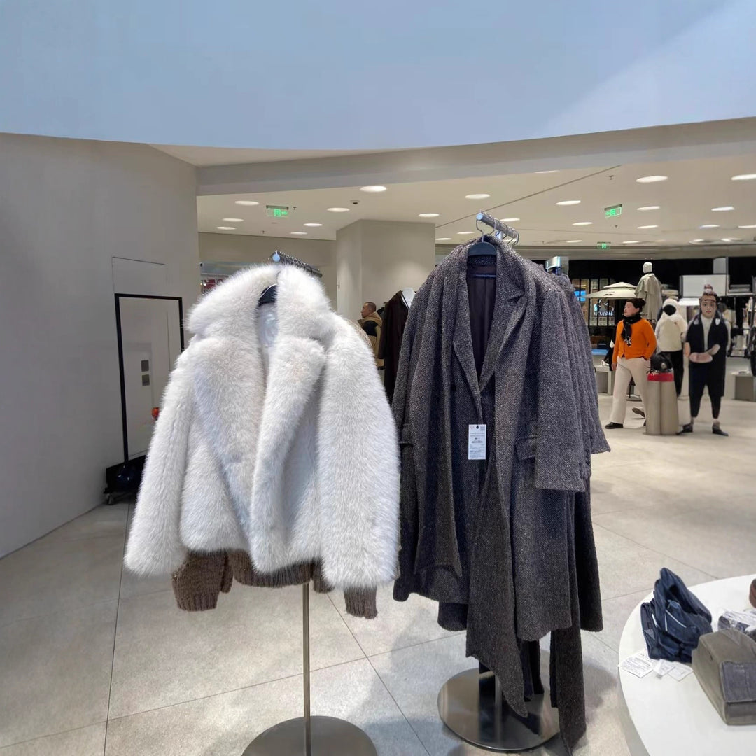 Damen kuschelige Oversize-Jacke mit auffälligem Kragen R&B