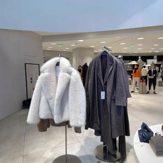 Damen kuschelige Oversize-Jacke mit auffälligem Kragen R&B