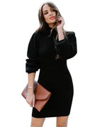 Damen Strickkleid mit hohem Kragen und Puffärmeln