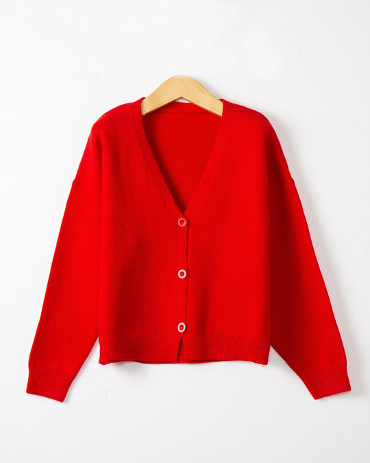 Damen Strickjacke mit V-Ausschnitt und Knopfdetails R&B