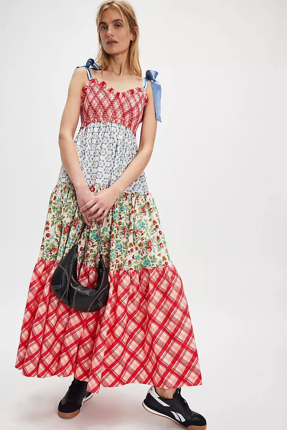 Damen Maxikleid mit floralen Mustern und voluminösem Rock R&B